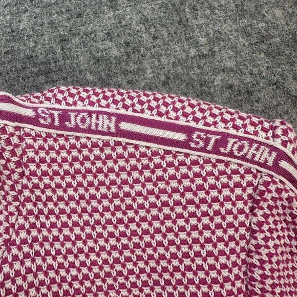 St John Sport Sweater Womens Extra Large Pink Cardigan Full Zip Knit Logo Sporty - Picture 3 of 16